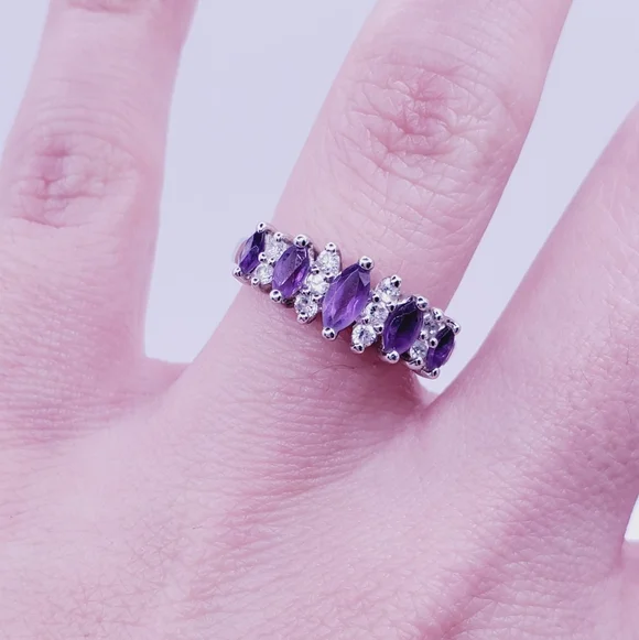 Marquise Genuine Amethyst 925 Sterling Silver Ring